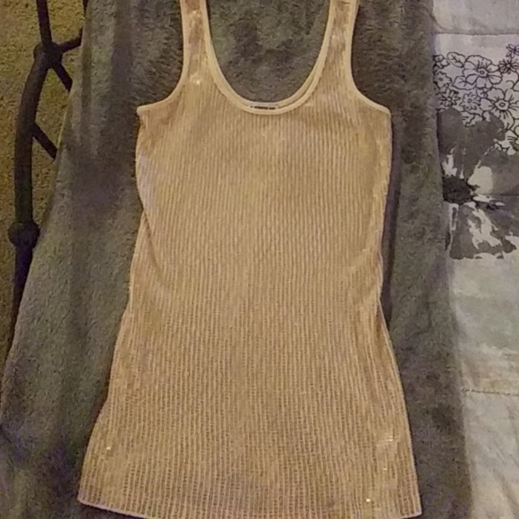 Peach color tank top with sequins - Picture 1 of 3